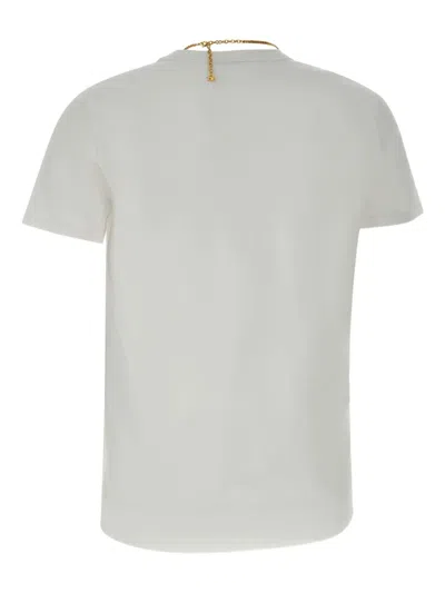 Elisabetta Franchi Logo T-shirt With Gold Chain Detail In White