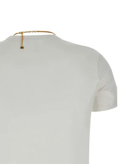 Elisabetta Franchi Logo T-shirt With Gold Chain Detail In White