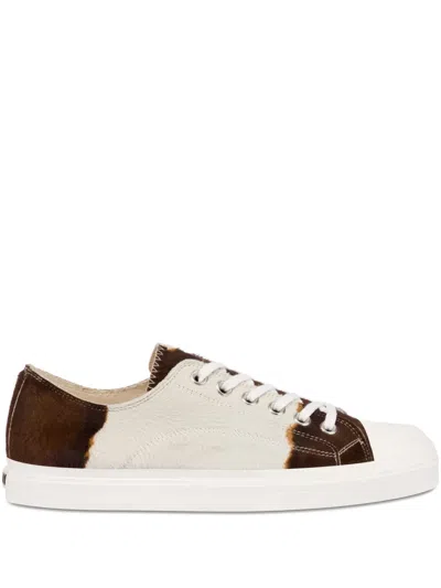 Moschino Cowhide Panelled Sneakers In Neutral