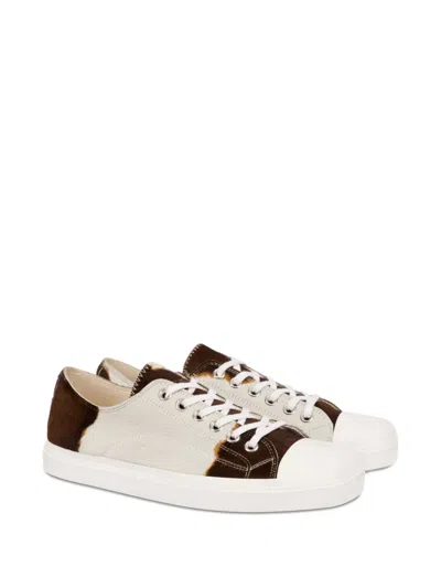 Moschino Cowhide Panelled Sneakers In Neutral