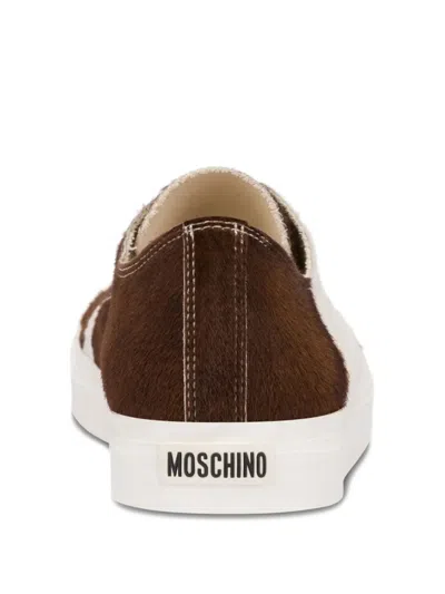 Moschino Cowhide Panelled Sneakers In Neutral