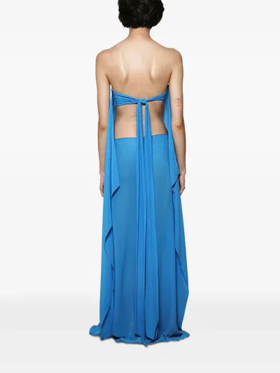 Christopher Esber Strapless Tie-back Maxi Dress In Blue