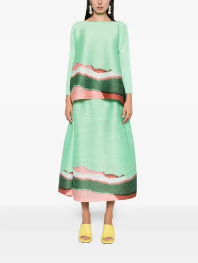 Issey Miyake Grainy Color Printed Midi Skirt