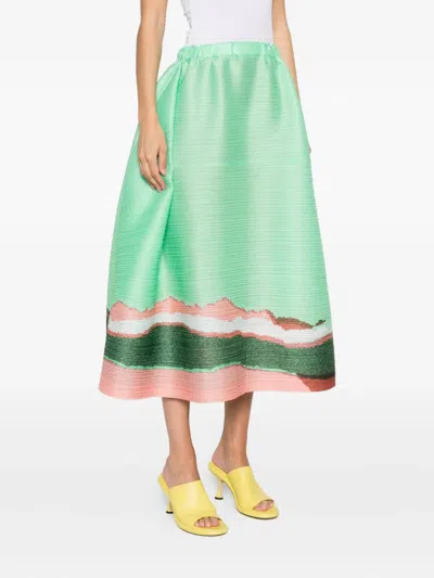 Issey Miyake Grainy Color Printed Midi Skirt