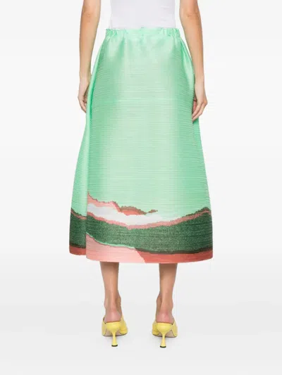Issey Miyake Grainy Color Printed Midi Skirt