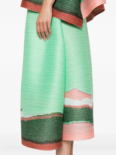 Issey Miyake Grainy Color Printed Midi Skirt