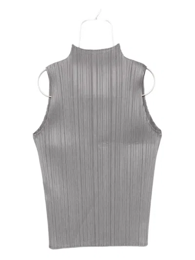 Issey Miyake Basics Pleated Sleeveless Top In Gray