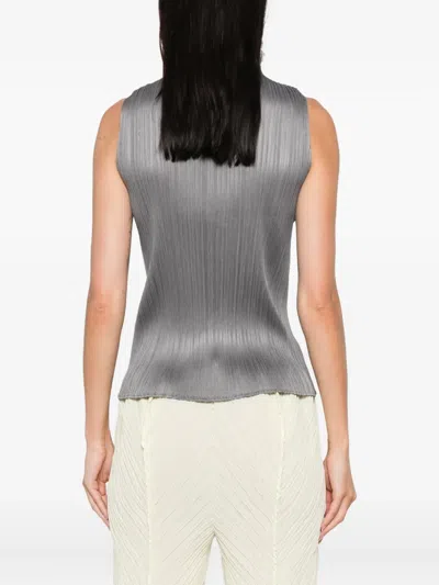 Issey Miyake Basics Pleated Sleeveless Top In Gray