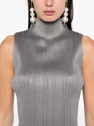 Issey Miyake Basics Pleated Sleeveless Top In Gray