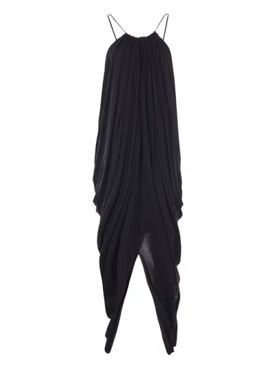 Loewe Embellished Draped Silk Halterneck Midi Dress In Black