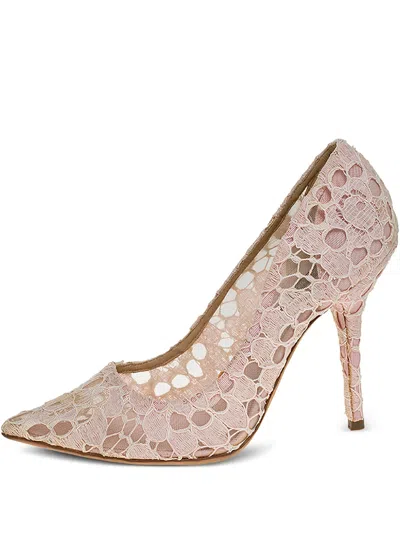Pre-owned Dolce & Gabbana 110mm Lace Pointed-toe Pumps In Pink
