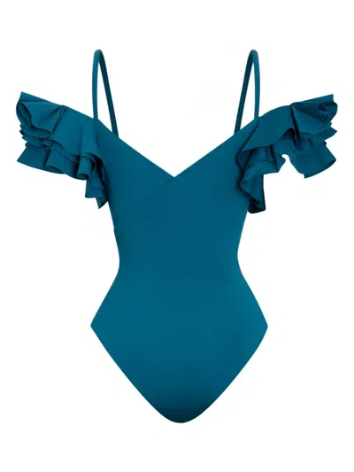 Maygel Coronel Blas Ruffled Swimsuit In Blue