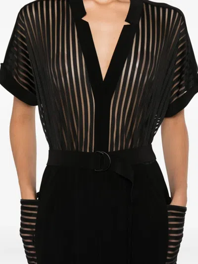 Norma Kamali Geralyn Belted Paneled Jersey And Mesh Jumpsuit In Black