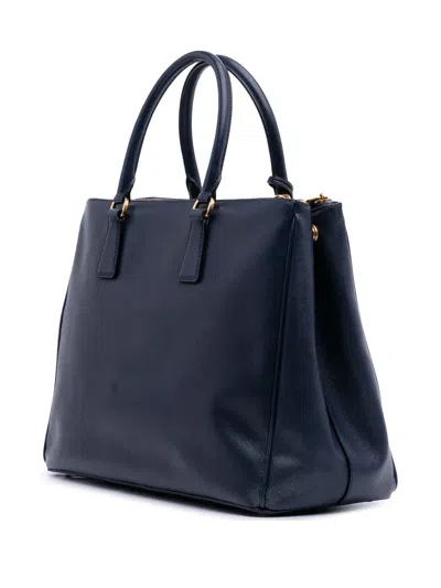 Pre-owned Prada 2013-2025 Large Saffiano Lux Galleria Double Zip Tote Satchel In Blue