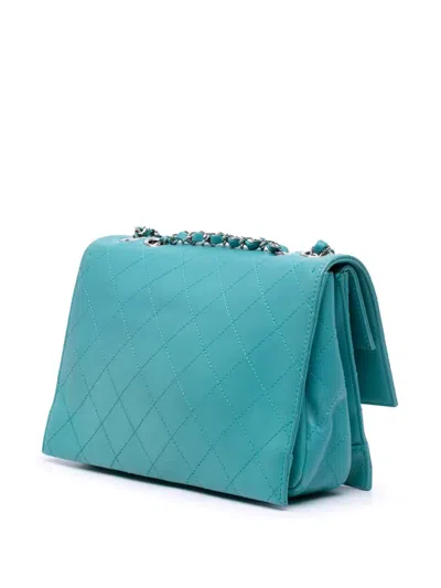 Pre-owned Chanel 2014 Cc Quilted Calfskin Double Flap Shoulder Bag In Blue