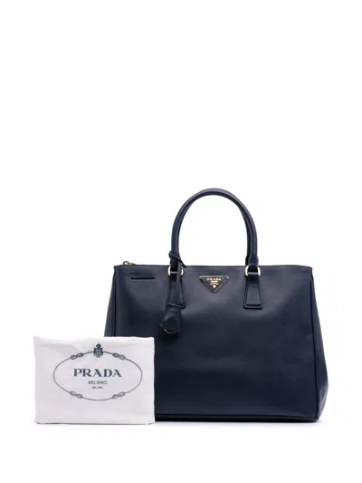 Pre-owned Prada 2013-2025 Large Saffiano Lux Galleria Double Zip Tote Satchel In Blue