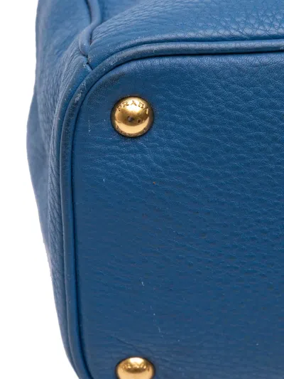 Pre-owned Prada 2010-2025 Vitello Daino Double Zip Convertible Tote Satchel In Blue