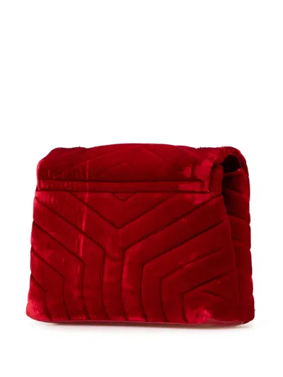 Pre-owned Saint Laurent 2000-2025 Small Velvet Monogram Matelasse Loulou Shoulder Bag In Red