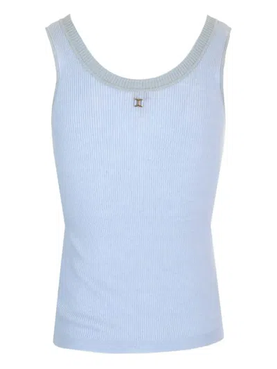 Chloé Ribbed Wool Tank Top Tops Light Blue In Blue