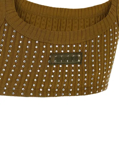 Attico Crystal Square Neckline Sleeveless Cropped Top In Brown