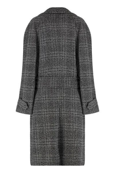Balenciaga One Layer Checked Belted Coat In Gray