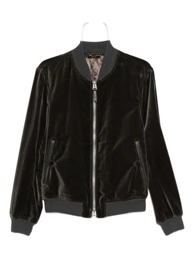 Tom Ford Velvet Zip-front Bomber Jacket In Gray