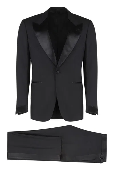 Tom Ford Satin-lapels Single-breasted Suit In Black