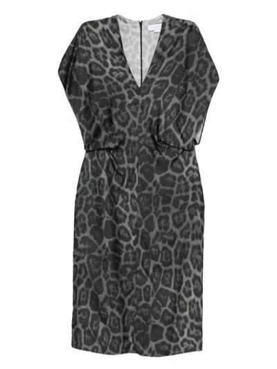 Stella Mccartney Leopard-print V-neck Midi Dress In Animal Print