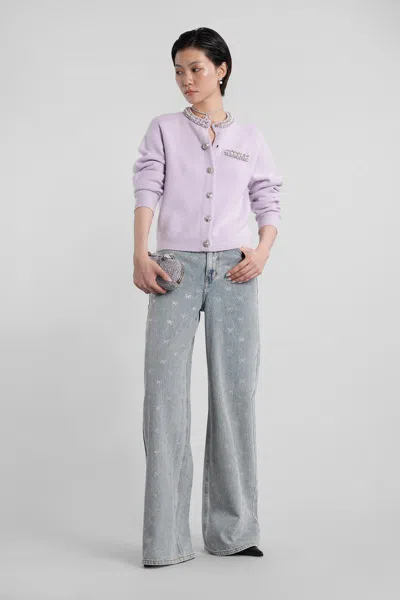 Self-portrait Womens Round-neck Crystal-embellished Knit Cardigan Lilac In Purple