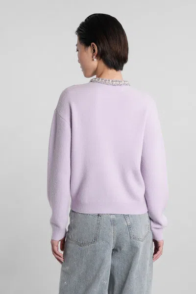 Self-portrait Womens Round-neck Crystal-embellished Knit Cardigan Lilac In Purple