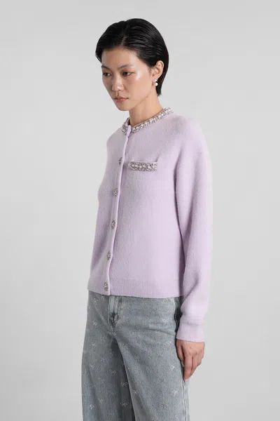 Self-portrait Womens Round-neck Crystal-embellished Knit Cardigan Lilac In Purple