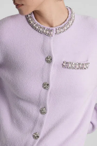 Self-portrait Womens Round-neck Crystal-embellished Knit Cardigan Lilac In Purple