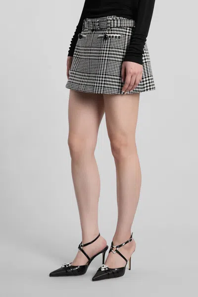 Self-portrait Houndstooth Wool Blend Mini Skirt In Black