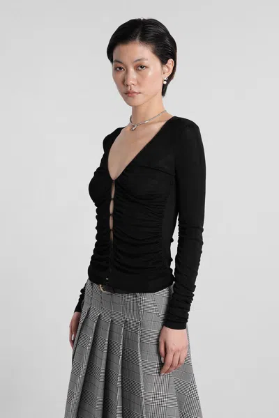 Self-portrait Button-detailed Long-sleeve T-shirt In Black