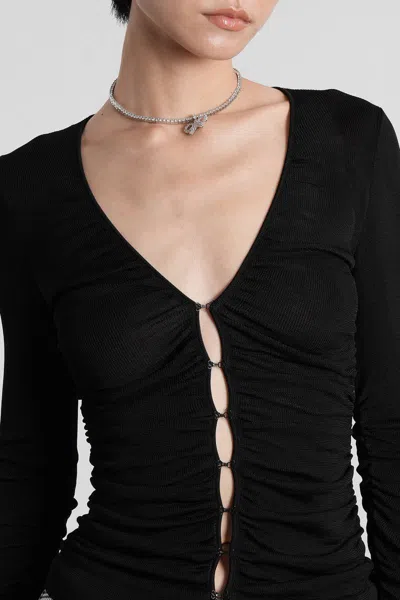 Self-portrait Button-detailed Long-sleeve T-shirt In Black