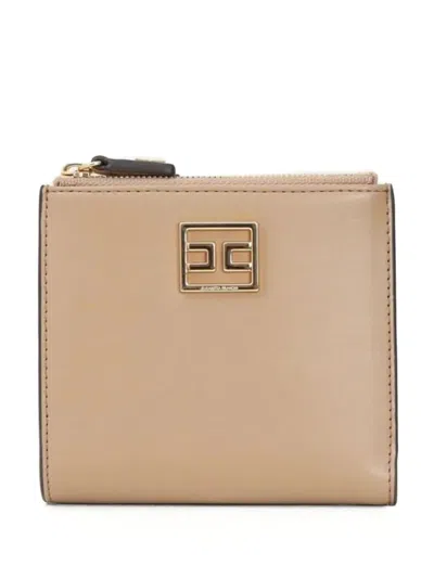 Elisabetta Franchi Logo-plaque Zip-around Wallet In Neutral