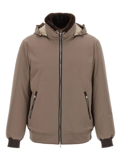 Brunello Cucinelli Sherling Neck Bomber Jacket Puffer Jackets Gray