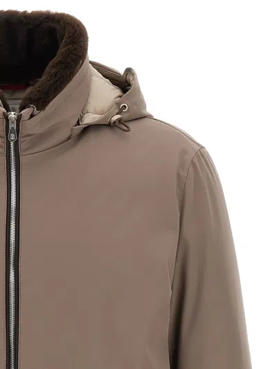 Brunello Cucinelli Sherling Neck Bomber Jacket Puffer Jackets Gray