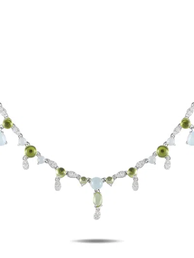 Pre-owned Bucherer 18k White Gold Aquamarine, Peridot And Diamond Necklace