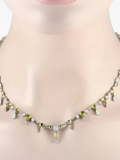 Pre-owned Bucherer 18k White Gold Aquamarine, Peridot And Diamond Necklace