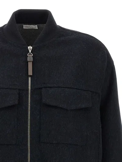 Brunello Cucinelli Shiny Zipper Pull Puffer Jackets Blue In Blue