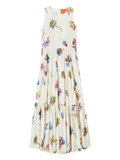La Doublej Big Sleeveless Tiered Floral Dress In White
