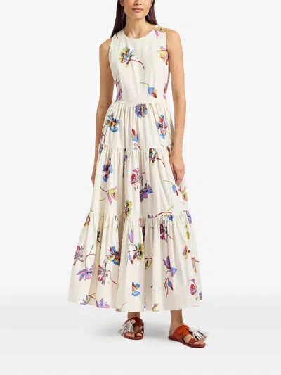 La Doublej Big Sleeveless Tiered Floral Dress In White