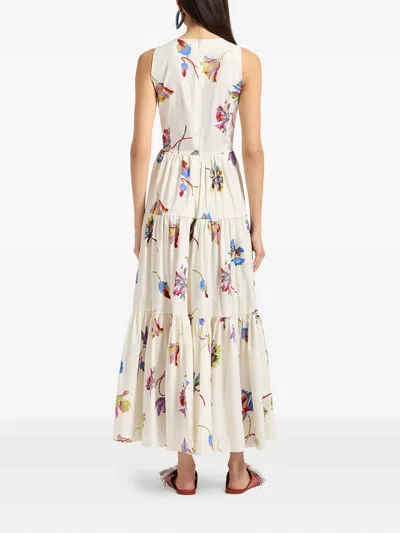 La Doublej Big Sleeveless Tiered Floral Dress In White