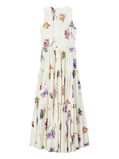 La Doublej Big Sleeveless Tiered Floral Dress In White