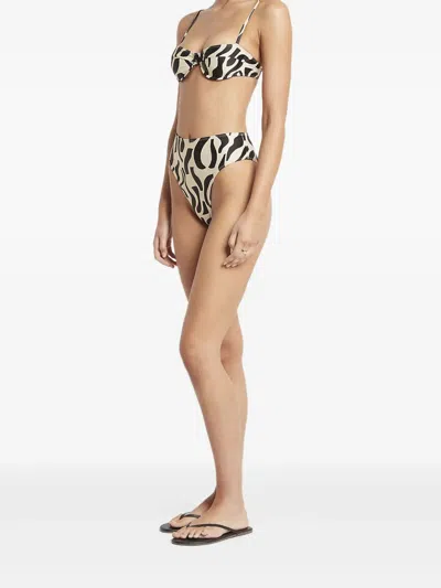 Faithfull The Brand Farrah Top Chania Bottoms Abstract-print High-waisted Bikini In Brown