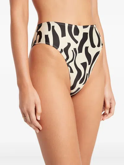 Faithfull The Brand Farrah Top Chania Bottoms Abstract-print High-waisted Bikini In Brown