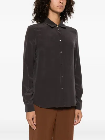 Pinko Button-down Silk Shirt In Brown