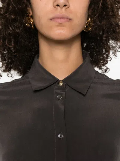 Pinko Button-down Silk Shirt In Brown