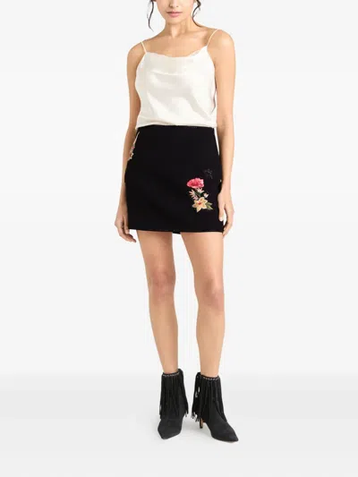 Cinq À Sept Western Amour Doris Floral-embroidered Mini Skirt In Black